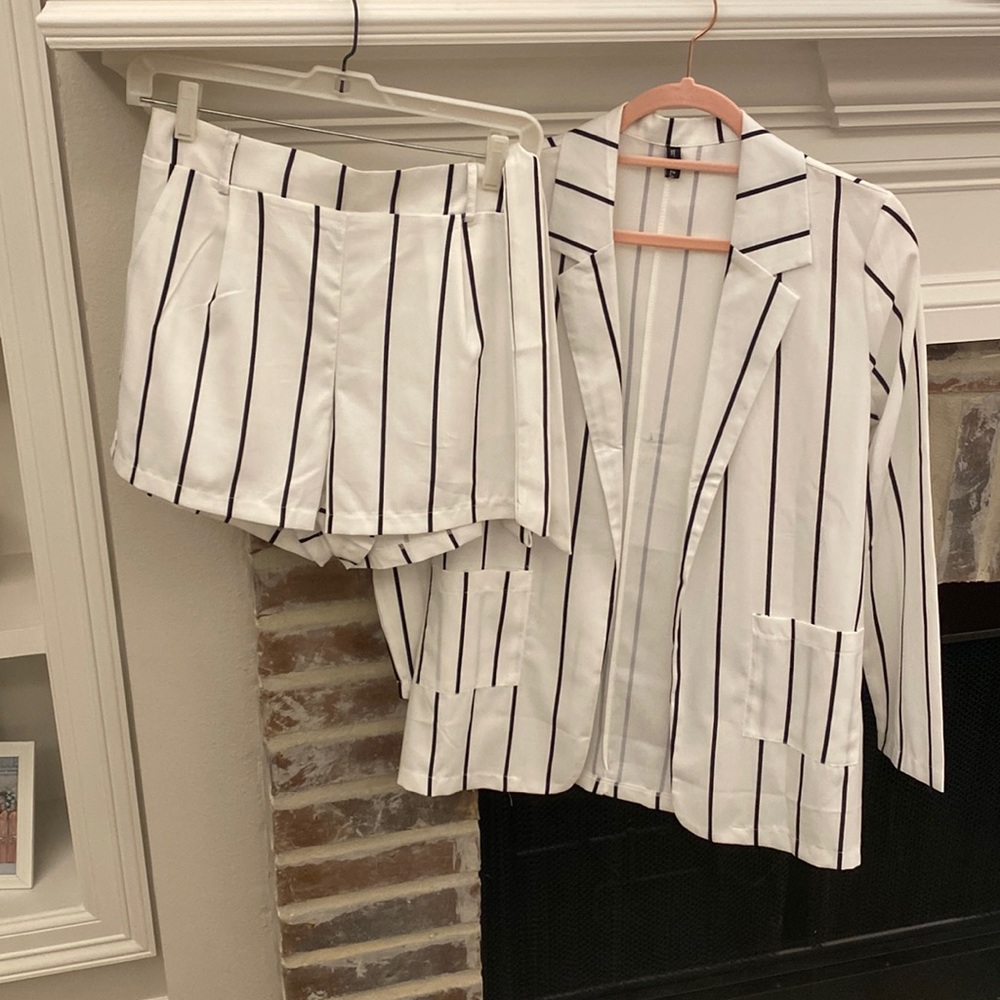 Striped Blazer and Shorts Set